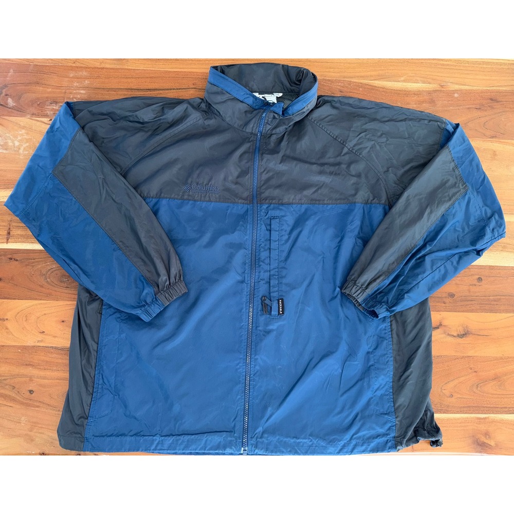 Vintage Columbia Sportswear Mens XXL Blue Colorblock Windbreaker Jacket 90s
